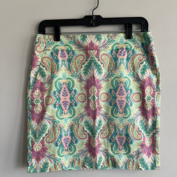Ann Taylor Madison Skirt Straight Paisley Pink Green Cotton 2 NWT - Picture 3 of 8